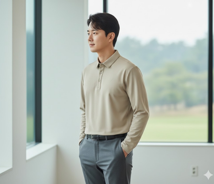 볼빅 남성 초겨울 패치로고 약기모 필드룩 골프웨어 스윙 카라 티셔츠 - 상세 이미지 4