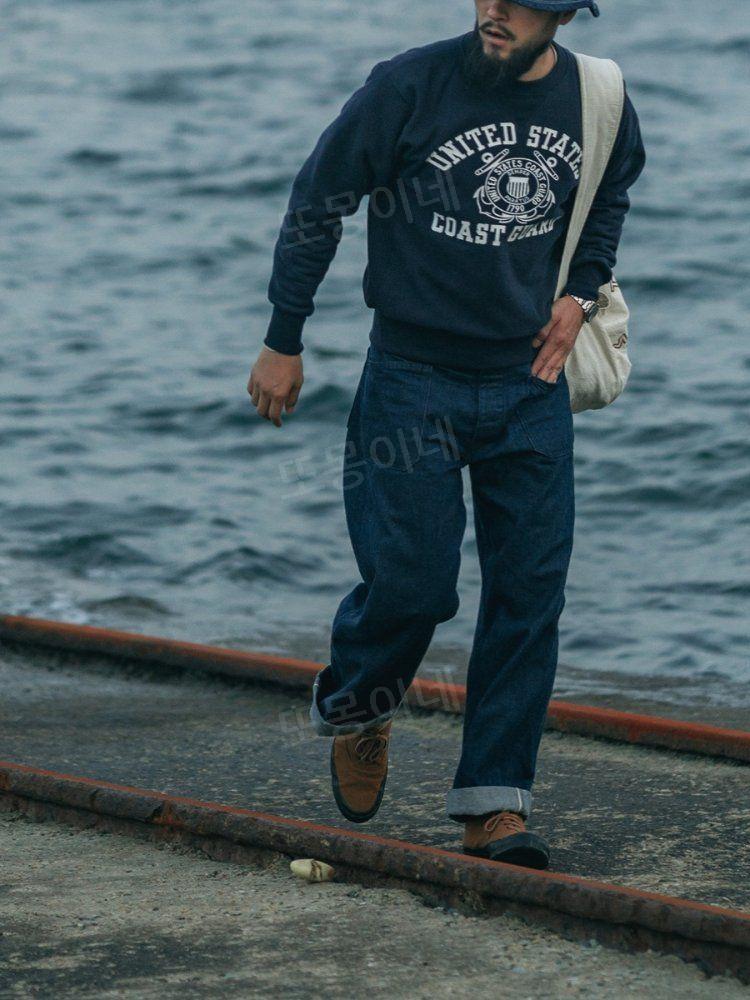 브론슨 BRONSON 해안경비대 USCG 무거운 면 테리 가로 줄무리 더블 V 스웨트 셔츠 해군 M - 상세 이미지 3