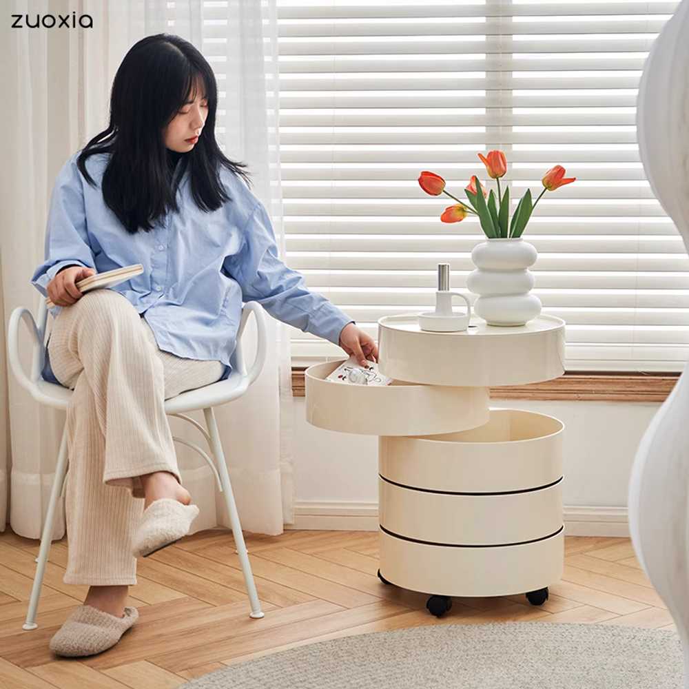 원형 수납 트롤리 회전형 이동식 보관장 협탁 카트 - 상세 이미지 5