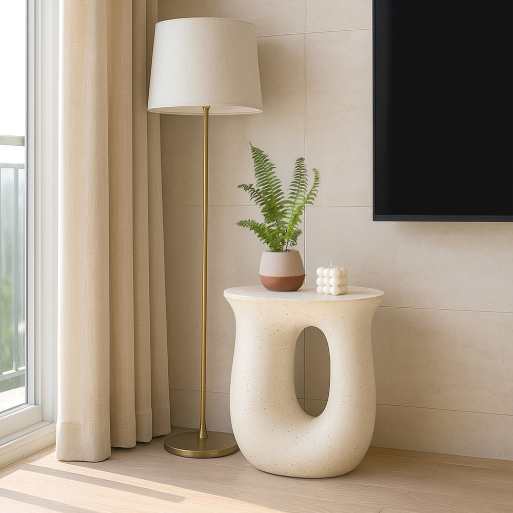 거실의 품격 원형 사이드테이블 미니 거실 쇼파 침대옆 테이블 크림아이보리