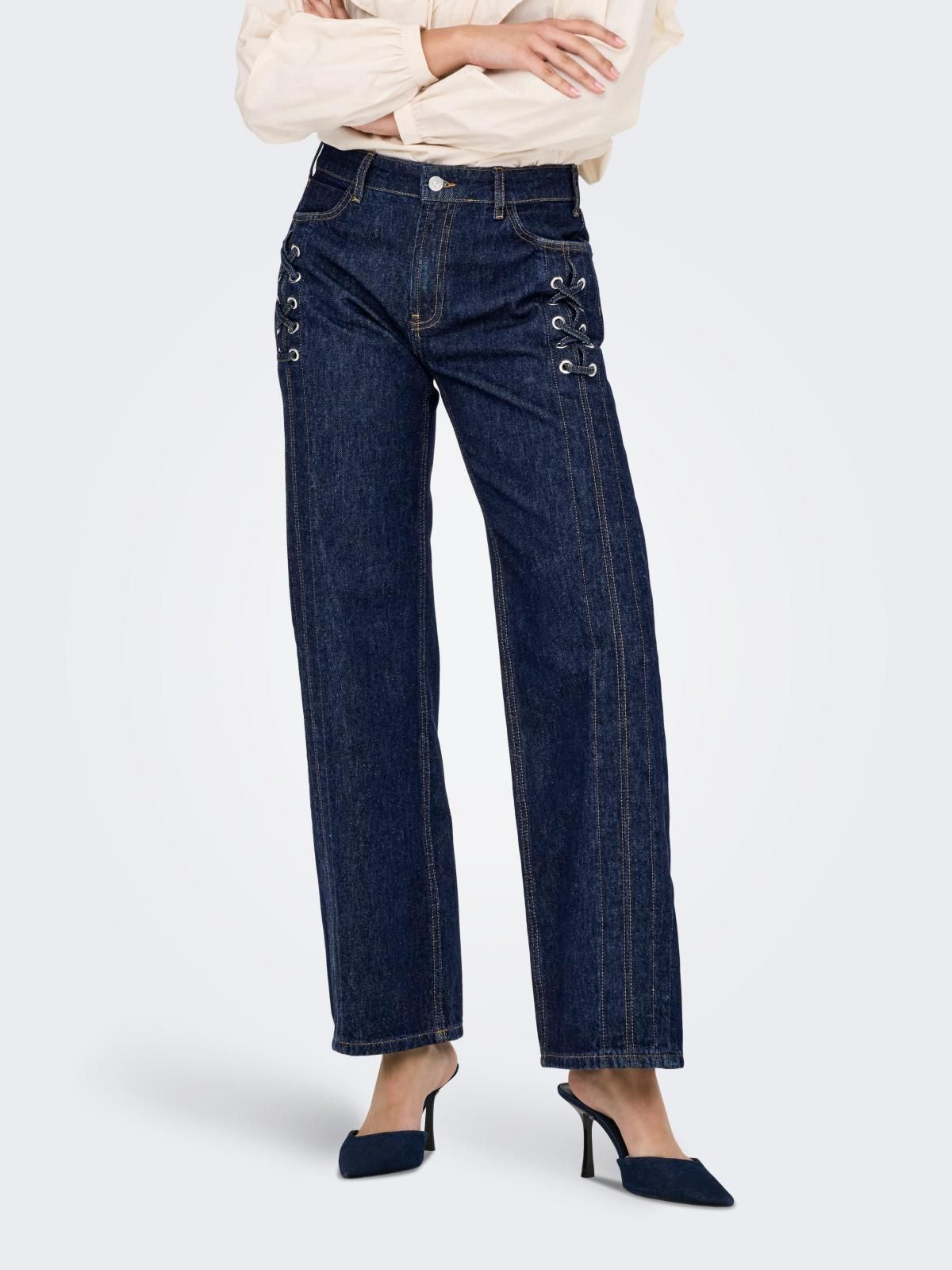 온리 미드웨이스트 진청 와이드 청바지 15357933_2114_1220243 BLUE / DARK BLUE DENIM - 상품 이미지