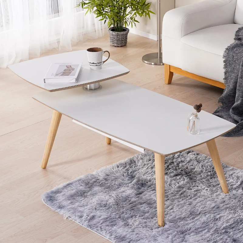 철제수납 원목다리 3단 상판 회전 좌식 소파 사각 거실테이블 화이트아이보리