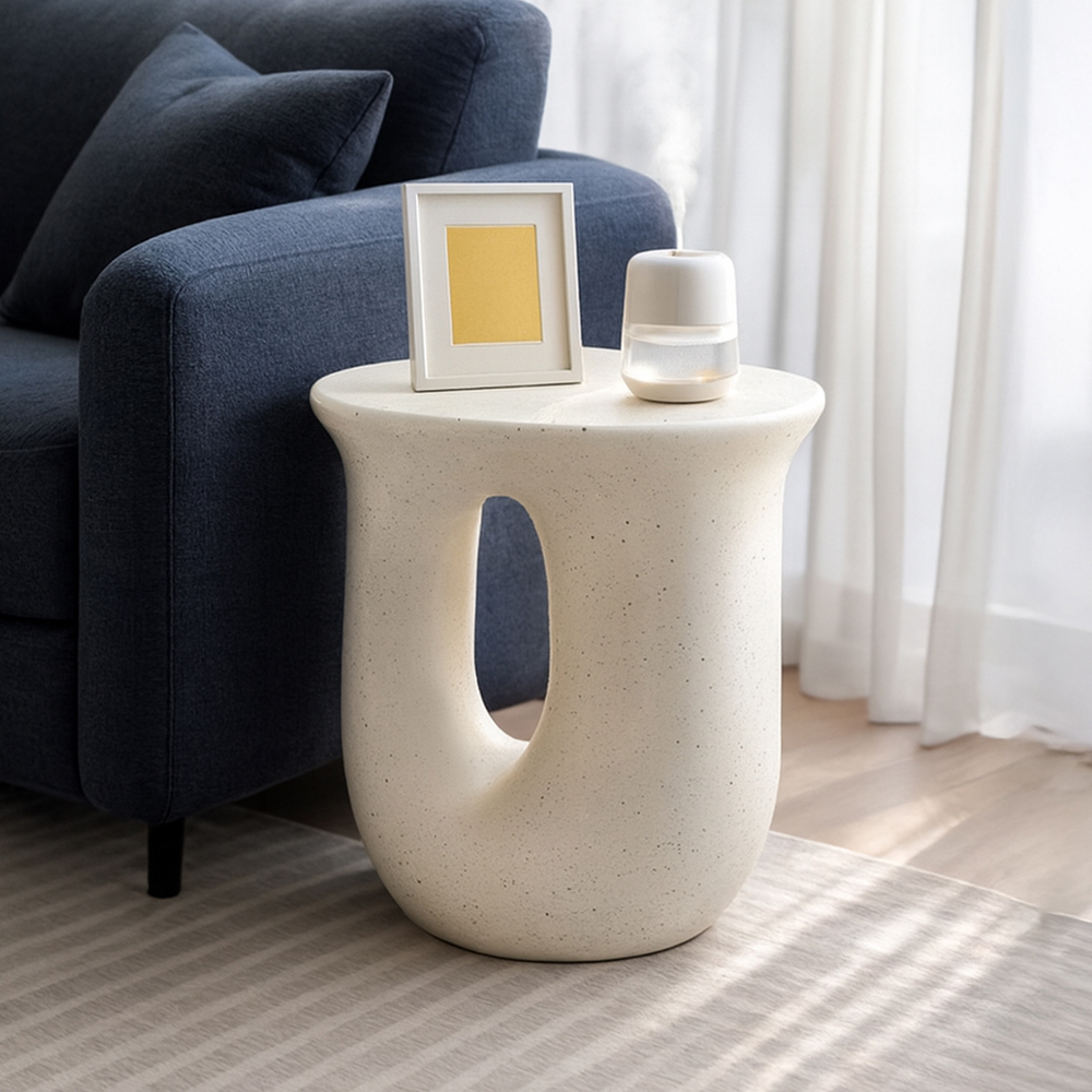 거실의 품격 원형 사이드테이블 미니 거실 쇼파 침대옆 테이블 크림아이보리