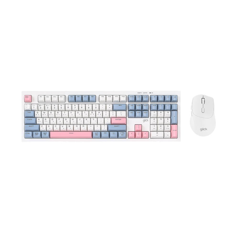 지클릭커 오피스프로 WMK50 사일런스 M 무소음 무선 블루투스 108 키보드 마우스 세트Sky Pink - 상품 이미지