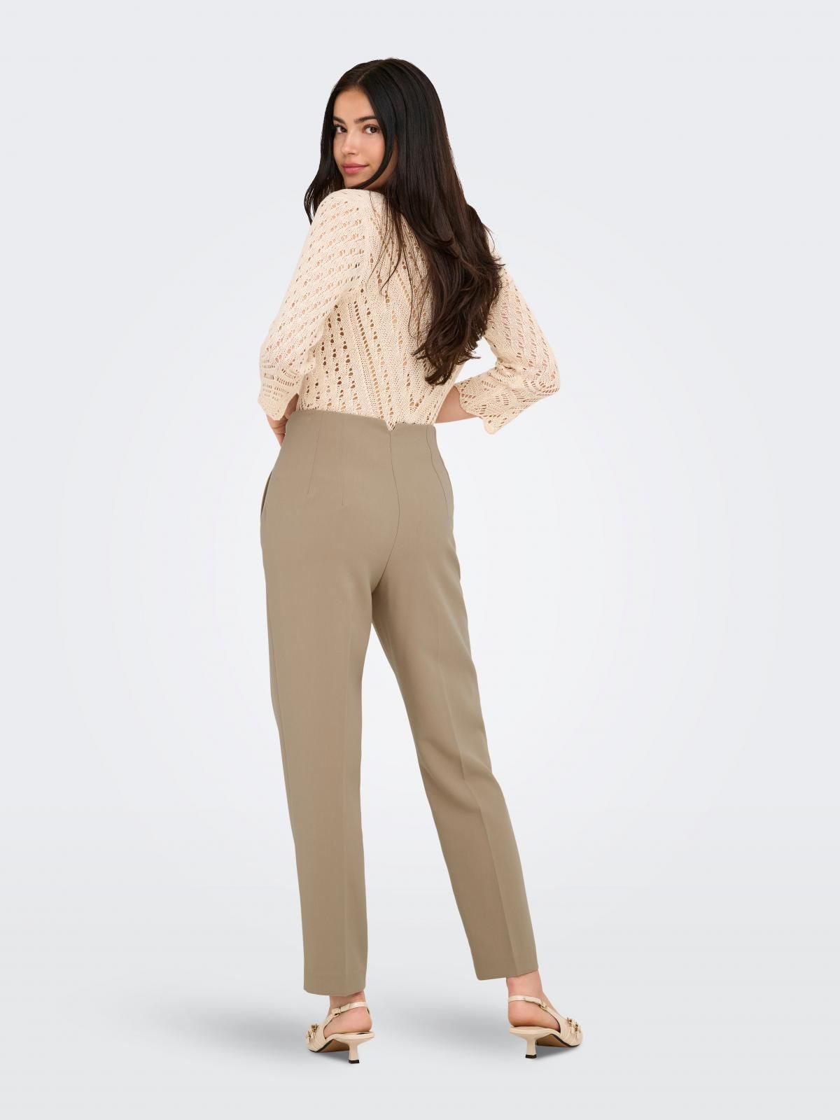 온리 하이웨이스트 레귤러핏 슬랙스 팬츠 15298565_111 BROWN / SILVER MINK - 상세 이미지 2