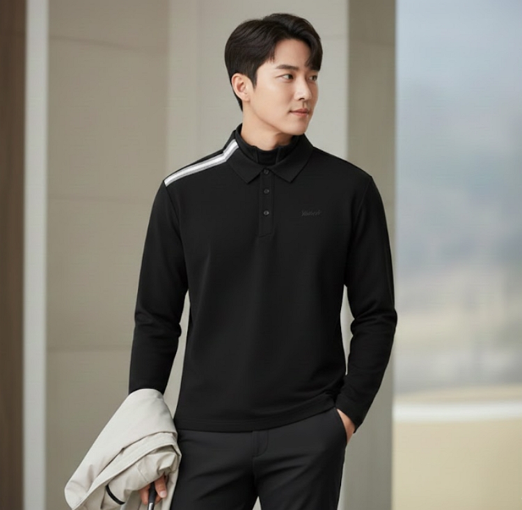 볼빅 남성 간절기 겨울 사팡스판 향균 필드룩 골프웨어 스윙 카라 티셔츠 - 상세 이미지 2