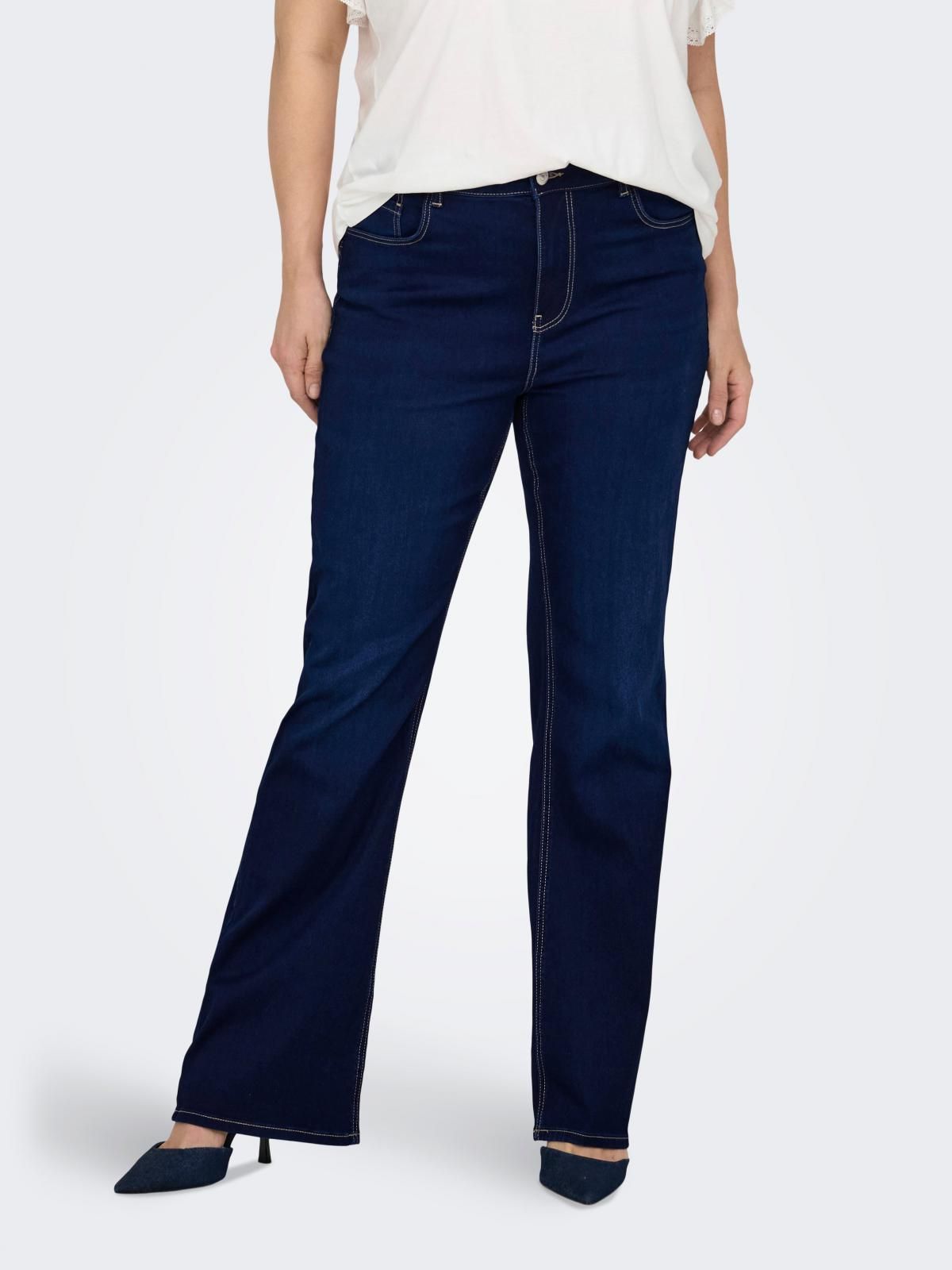 온리 플러스사이즈 데님 플레어핏 청바지 15348284_2114 BLUE / DARK BLUE DENIM - 상품 이미지