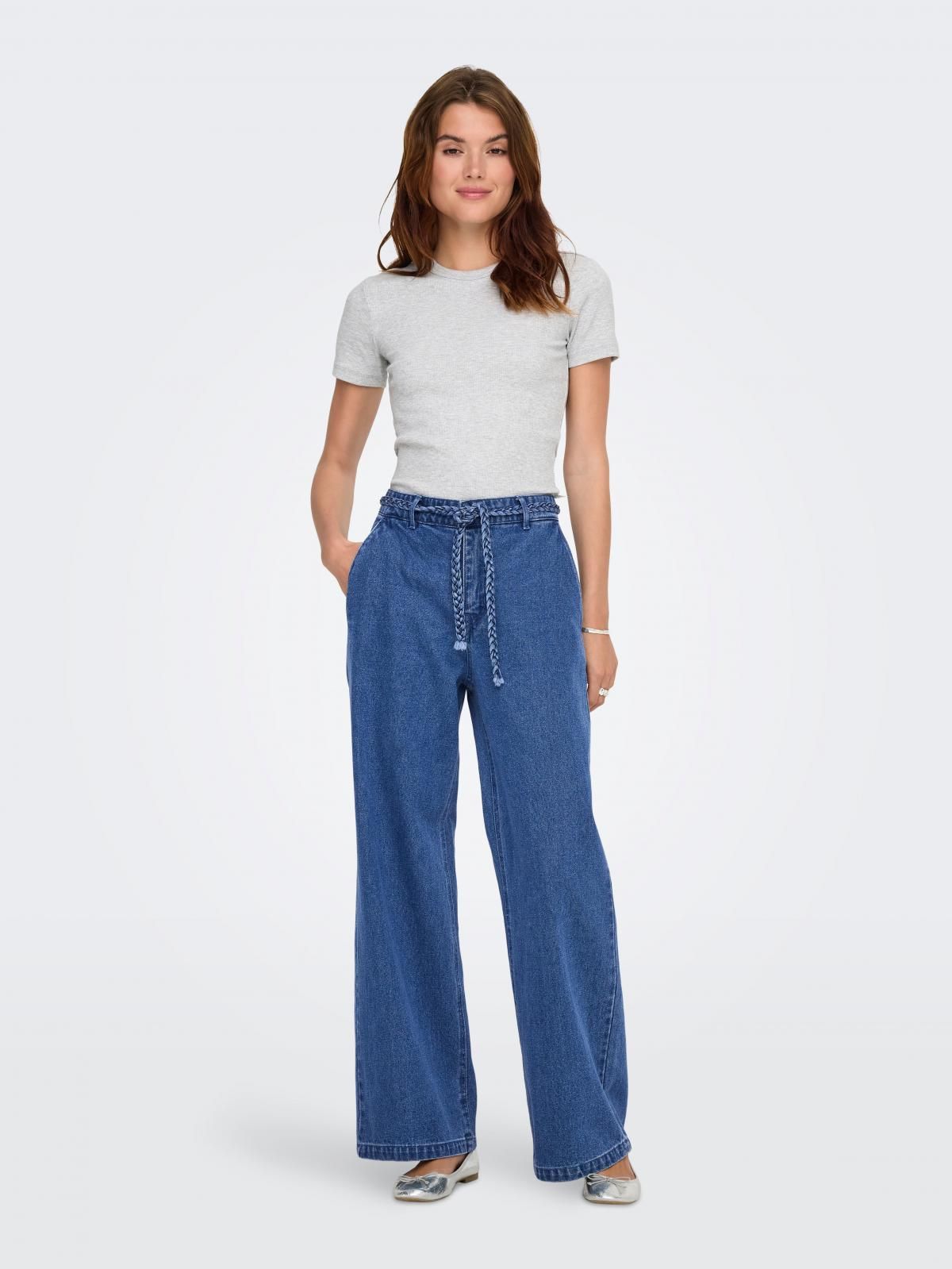 온리 하이웨이스트 데님 와이드핏 청바지 15366254_2115 BLUE / MEDIUM BLUE DENIM - 상세 이미지 5