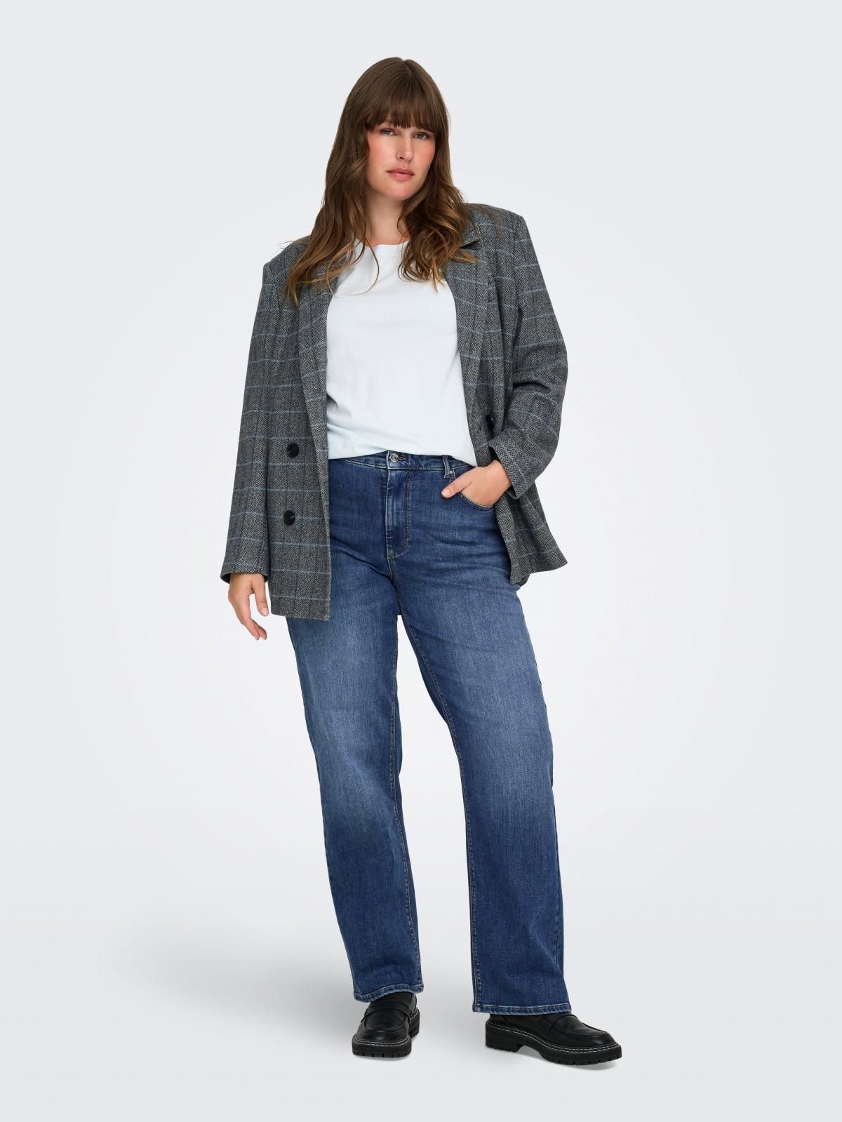 온리 플러스사이즈 스트레이트핏 데님 청바지 15352856_2114 BLUE / DARK BLUE DENIM - 상세 이미지 5