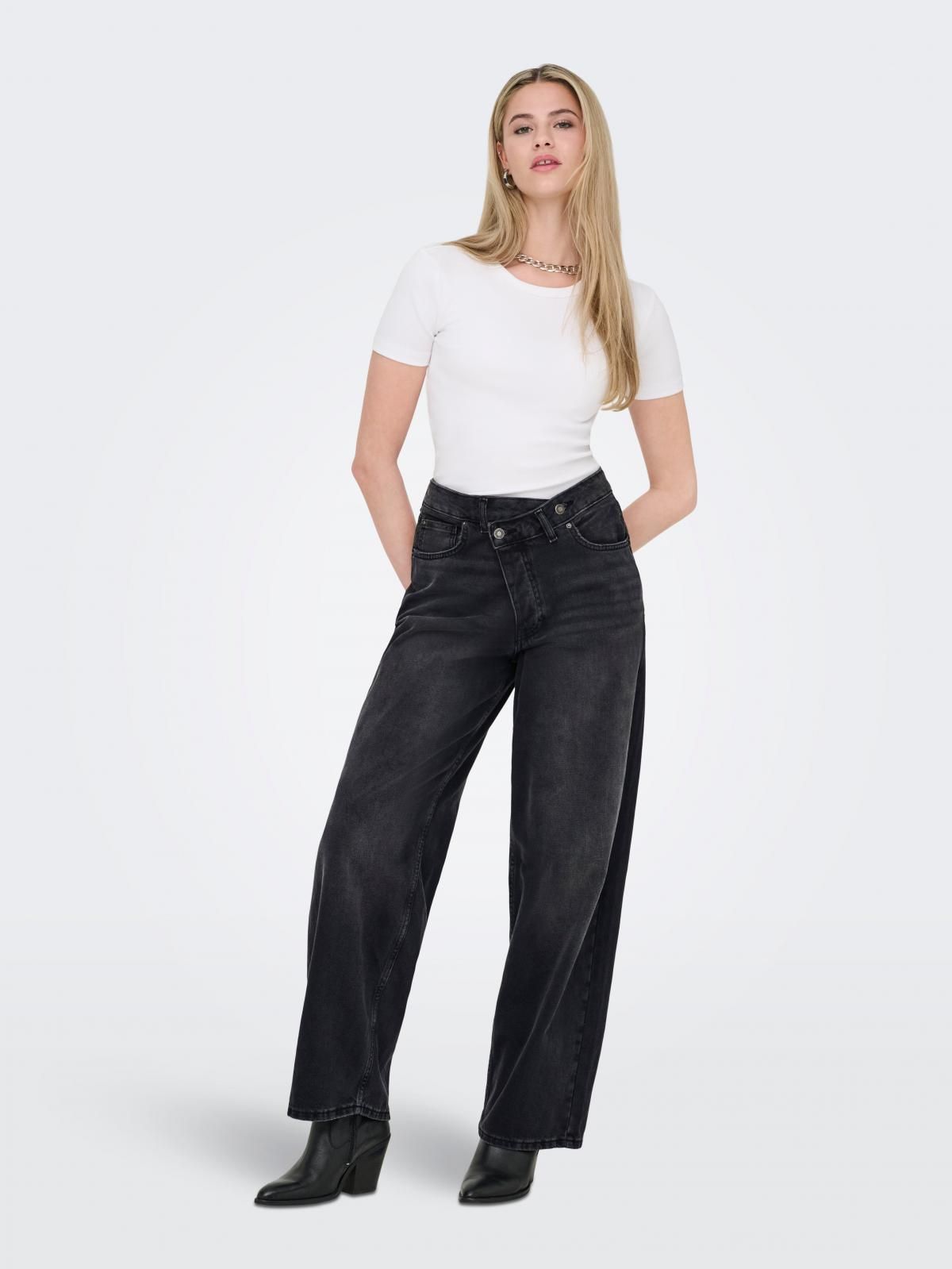 온리 배기핏 데님 블랙 미드웨이스트 청바지 15366776_8183 BLACK / WASHED BLACK - 상세 이미지 5