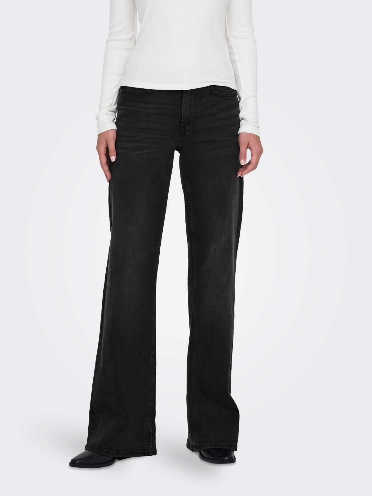 온리 와이드핏 데님 블랙 로우웨이스트 청바지 15345825_8183 BLACK / WASHED BLACK - 상품 이미지