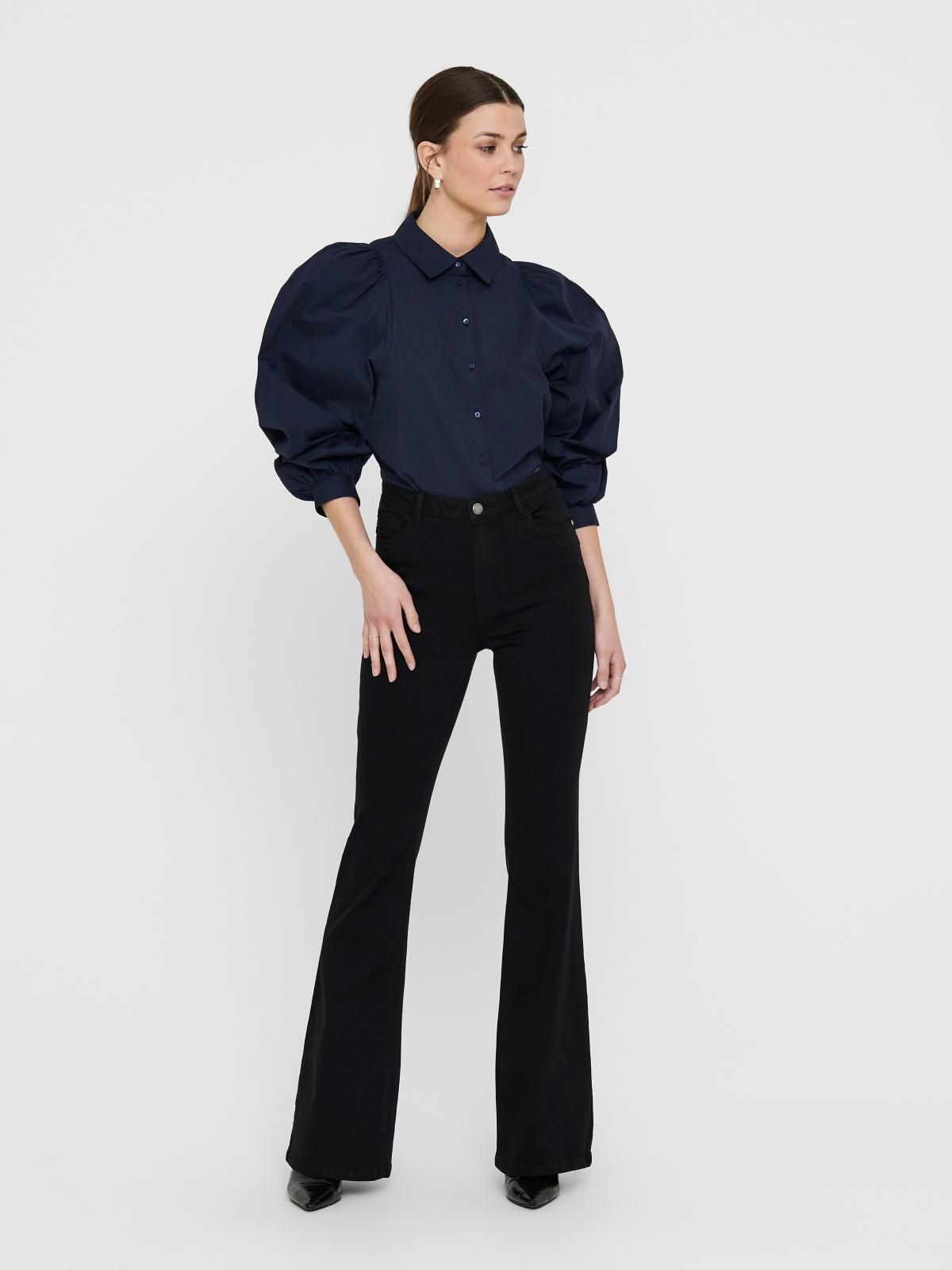 온리 블랙 하이웨이스트 플레어핏 데님 팬츠 15203866_2103 BLACK / BLACK DENIM - 상세 이미지 5
