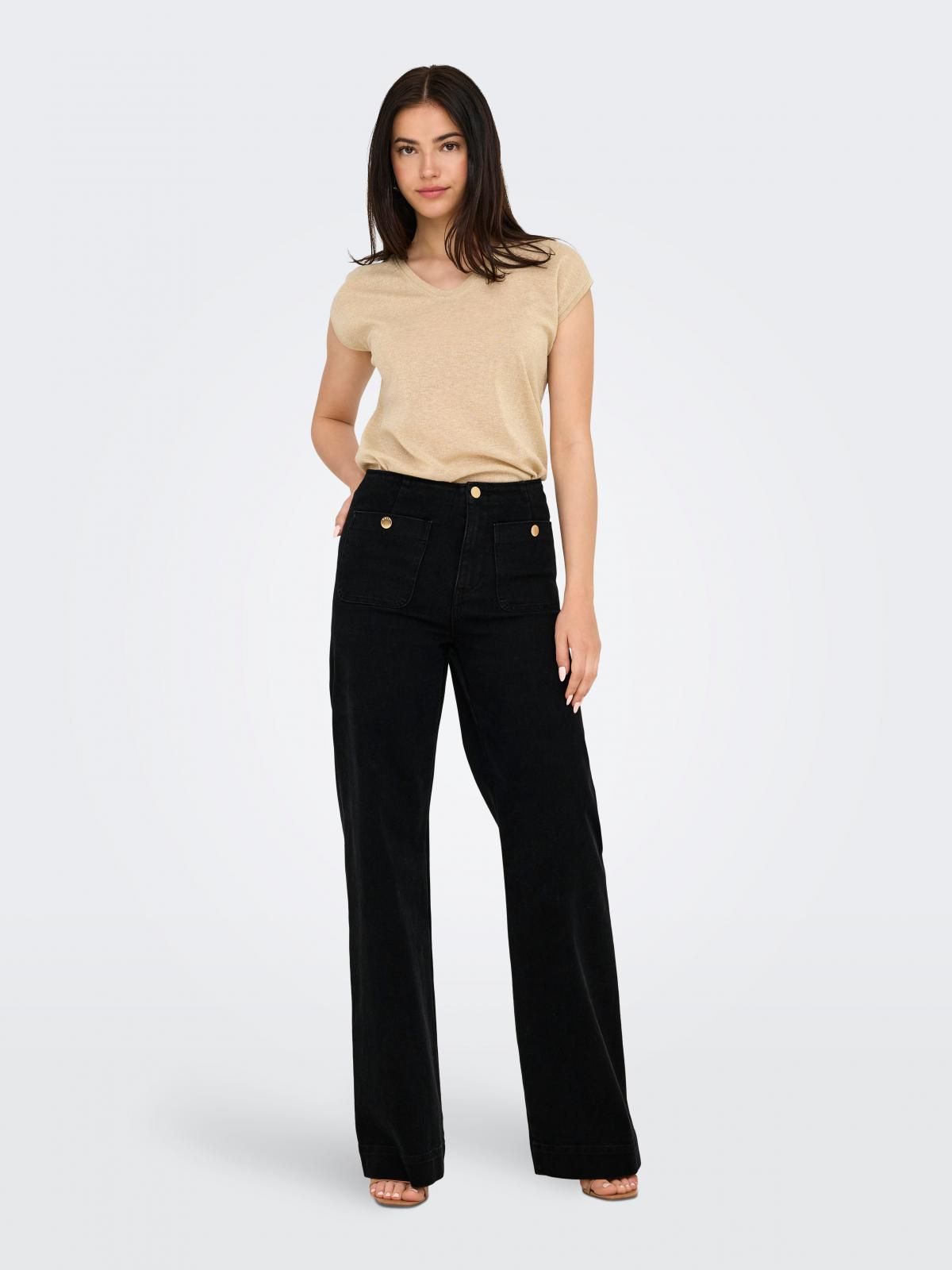 온리 하이웨이스트 와이드핏 데님 팬츠 15356699_2103 BLACK / BLACK DENIM - 상세 이미지 5