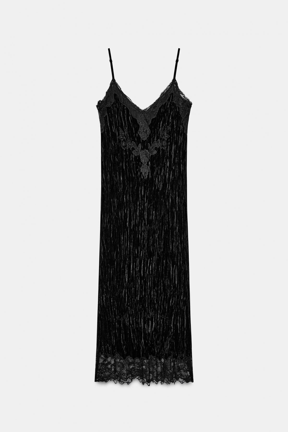 자라 벨벳 레이스 미디 캐미솔 원피스 7521/294 BLACK - 상품 이미지