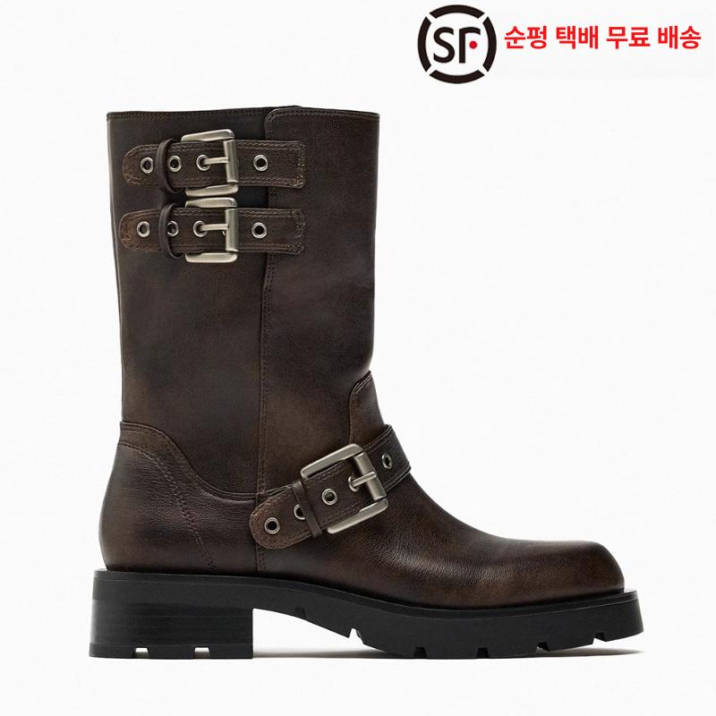 여성웨스턴부츠 카우보이 앵글부츠 종아리 가죽 롱부츠 빈티지 - 상세 이미지 2