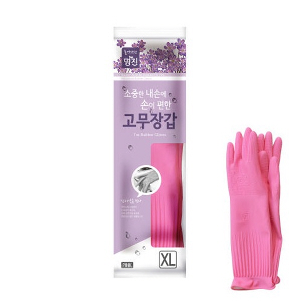 명진 황토숯 일반고무장갑 특대 22x42cm 핑크 - 상품 이미지