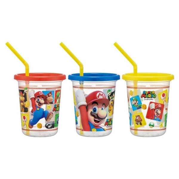 슈퍼마리오 스트로 빨대물컵 3p세트 320ml 파티컵 - 상품 이미지