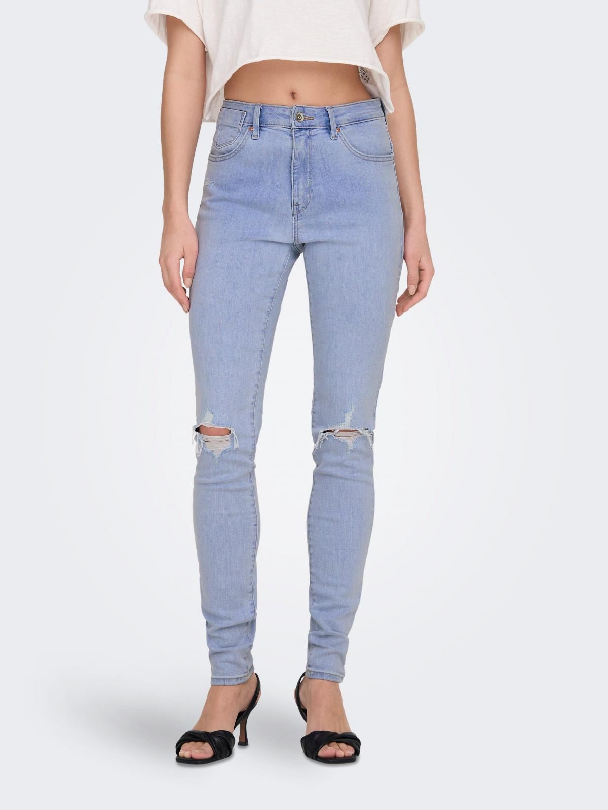 온리 하이웨이스트 디스트로이드 스키니진 15281269_2116 BLUE / LIGHT BLUE DENIM - 메인 이미지