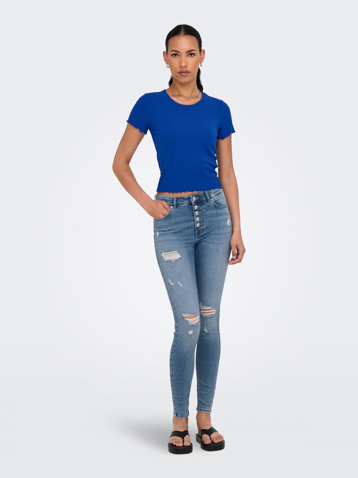 온리 데미지 미드웨이스트 스키니핏 데님 팬츠 15244626_2116 BLUE / LIGHT BLUE DENIM - 상세 이미지 5