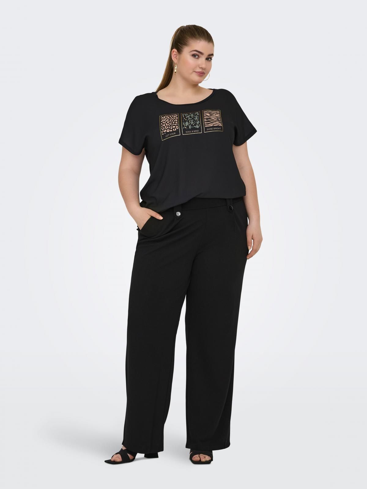 온리 플러스사이즈 와이드핏 테크니컬 슬랙스 팬츠 15293196_2161 BLACK / BLACK - 상세 이미지 5