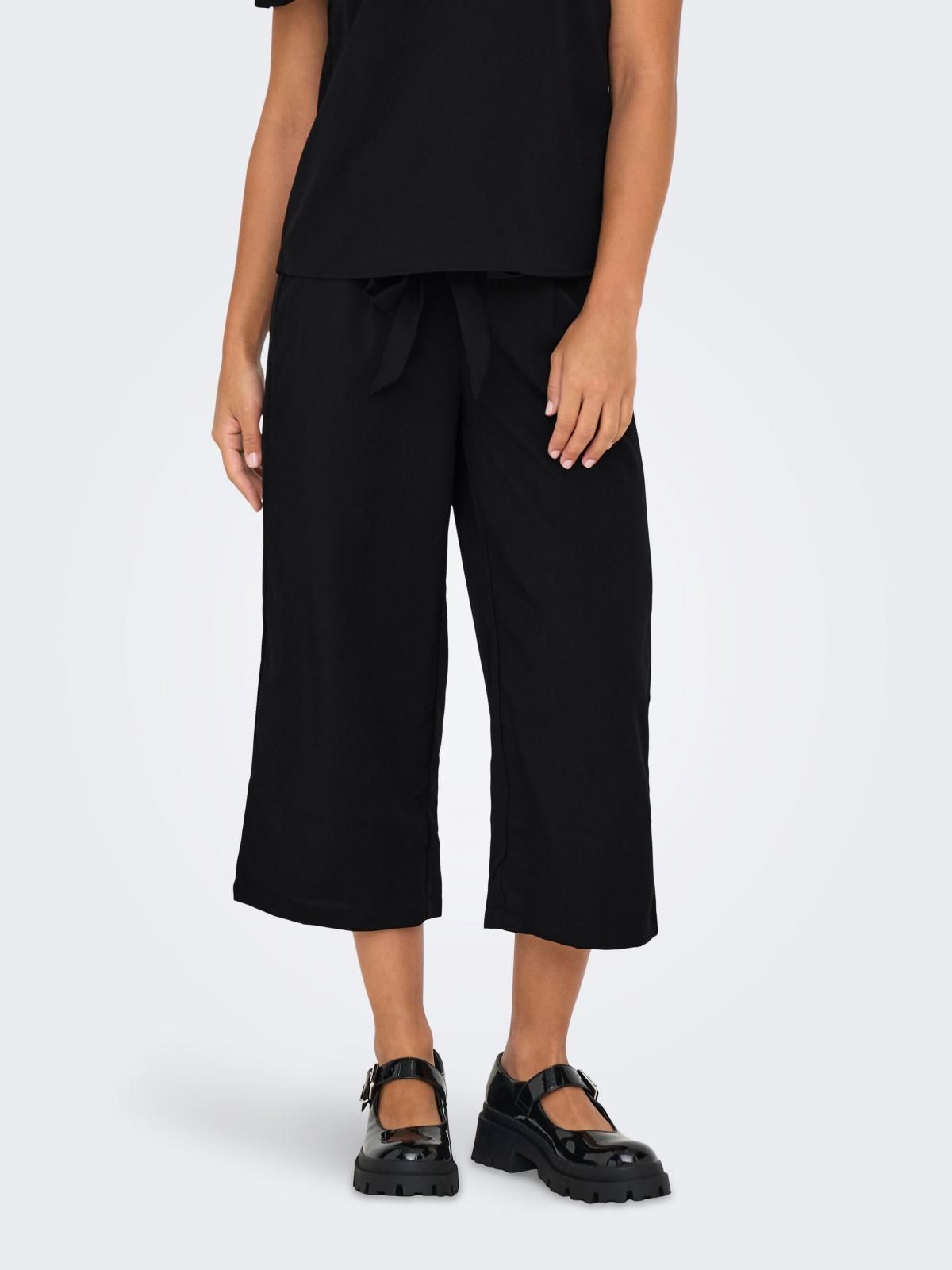 온리 와이드핏 팔라조 팬츠 블랙 레귤러핏 벨트 15342658_2161 BLACK / BLACK - 메인 이미지