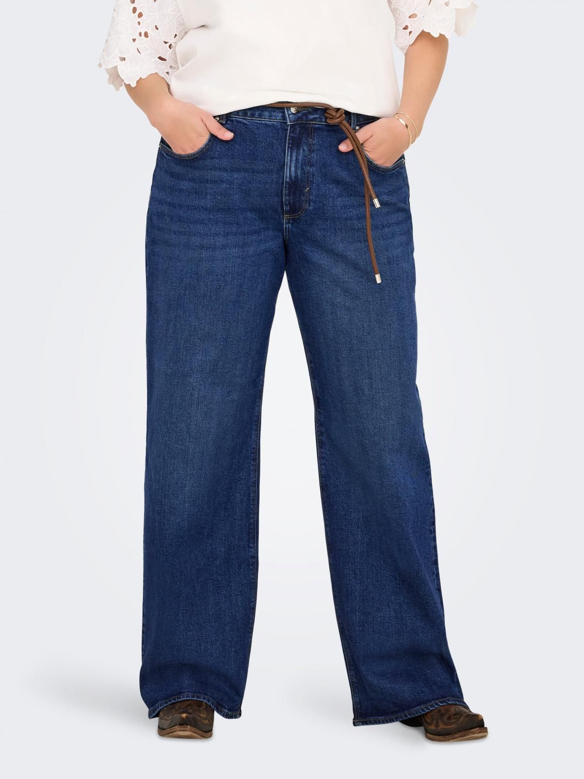 온리 빅사이즈 하이웨이스트 와이드핏 청바지 15353146_2114 BLUE / DARK BLUE DENIM - 상품 이미지