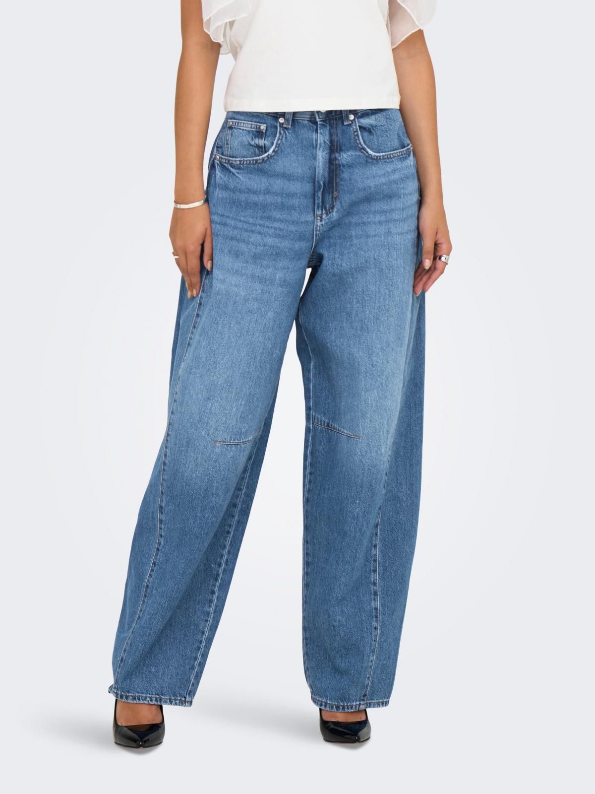 온리 데님 배럴핏 와이드진 미드웨이스트 15357940_2115 BLUE / MEDIUM BLUE DENIM - 상품 이미지