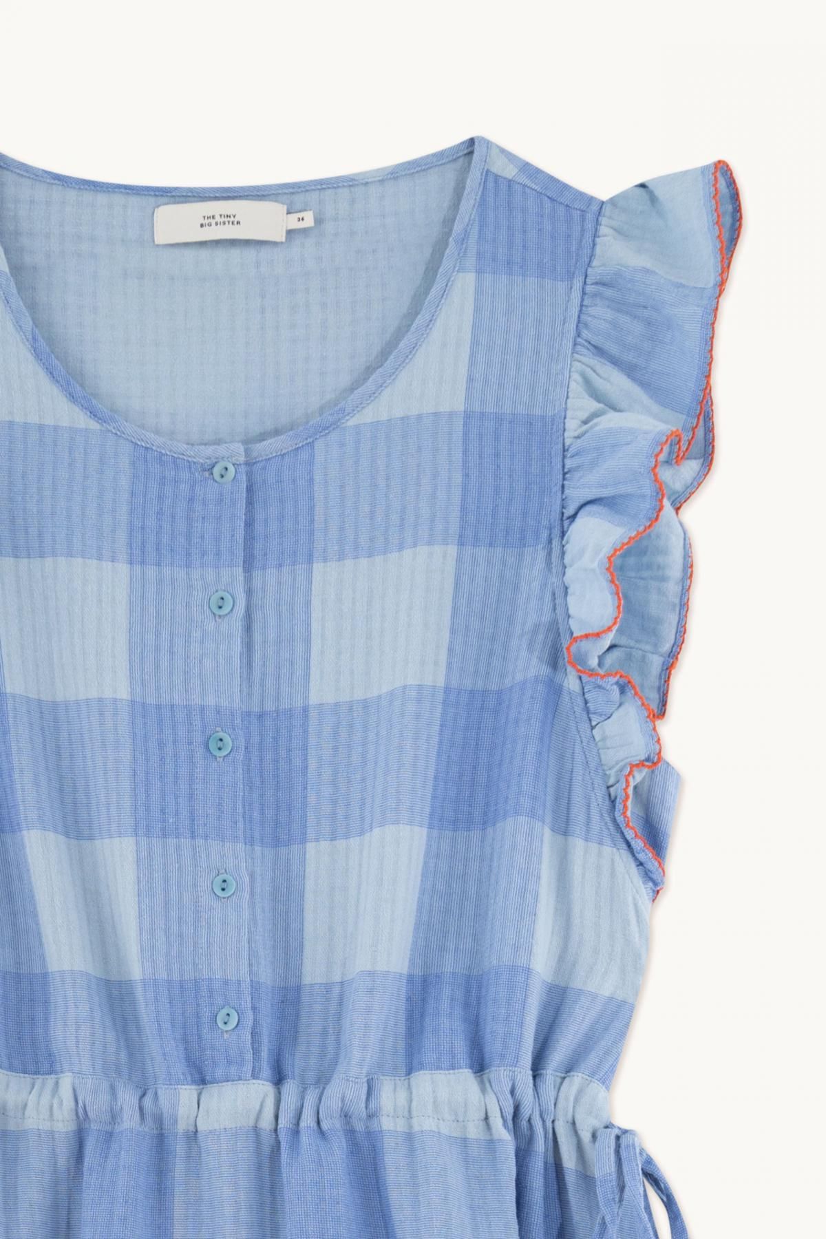 타이니코튼 체크 러플 미디 원피스 블루 울트라마린 SS23-629-L81 ONE COLOR - 상세 이미지 3