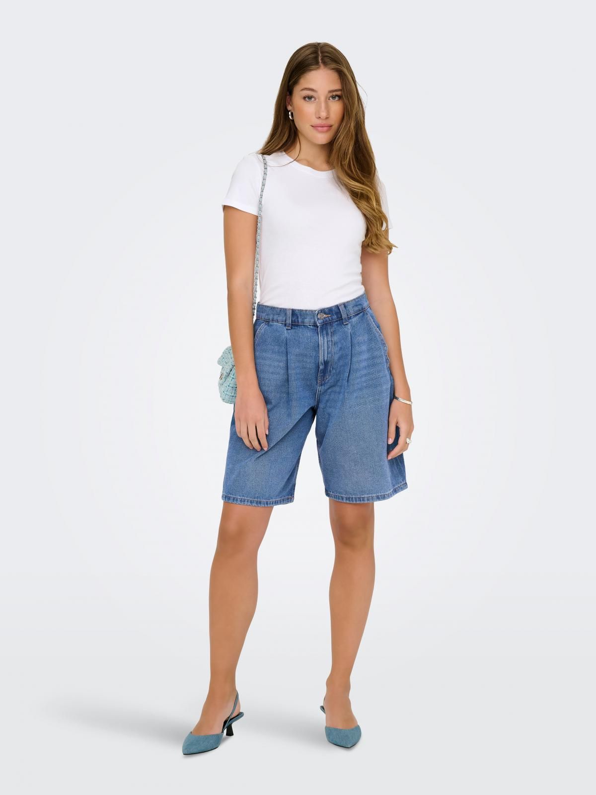 온리 와이드핏 데님 하프팬츠 캐주얼 베이직 15357994_2115 BLUE / MEDIUM BLUE DENIM - 상세 이미지 5
