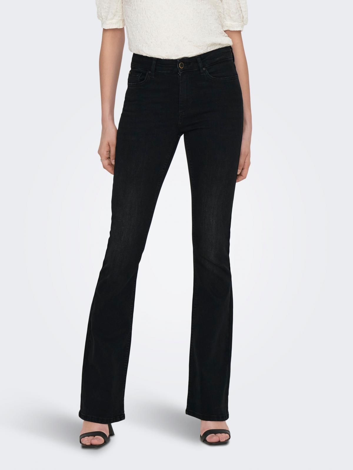 온리 블랙 미드웨이스트 플레어핏 데님 팬츠 15286686_8183 BLACK / WASHED BLACK - 상품 이미지