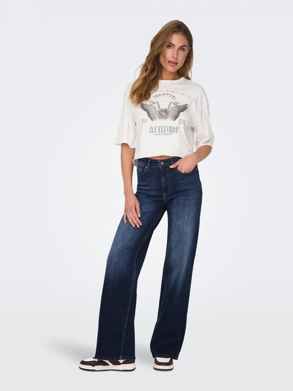 온리 데님 하이웨이스트 진청 와이드핏 청바지 15318405_2114 BLUE / DARK BLUE DENIM - 상세 이미지 5