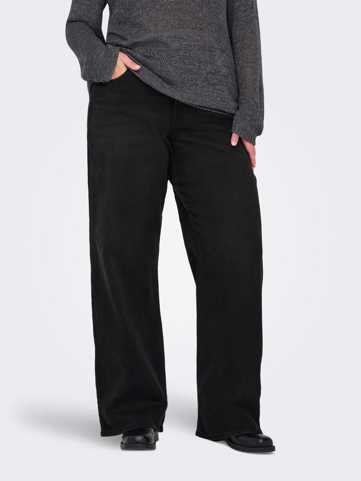 온리 빅사이즈 하이웨이스트 와이드 데님 팬츠 15353147_8183 BLACK / WASHED BLACK - 상품 이미지