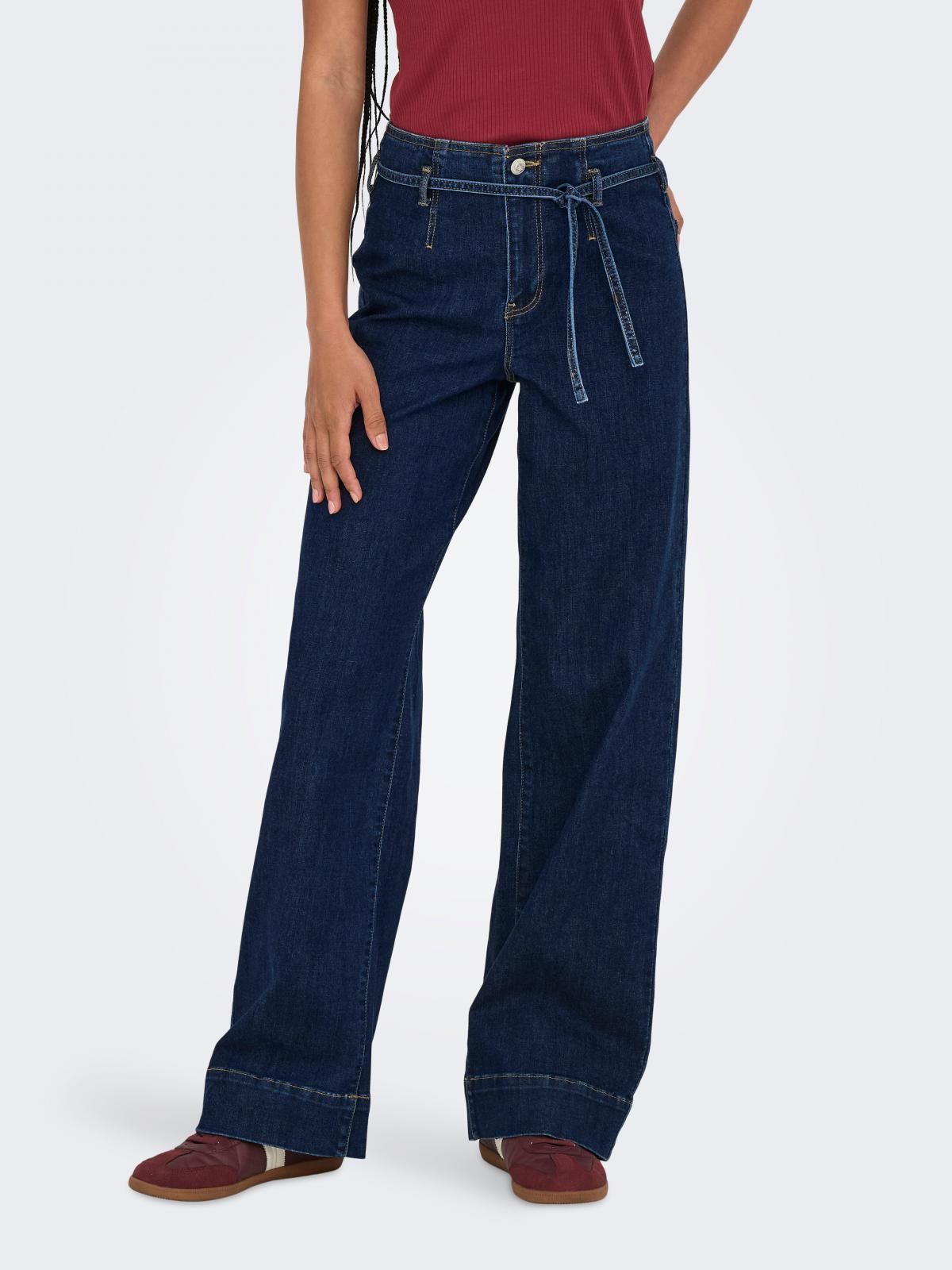 온리 하이웨이스트 데님 와이드핏 진 벨트 15357961_2114 BLUE / DARK BLUE DENIM - 상품 이미지