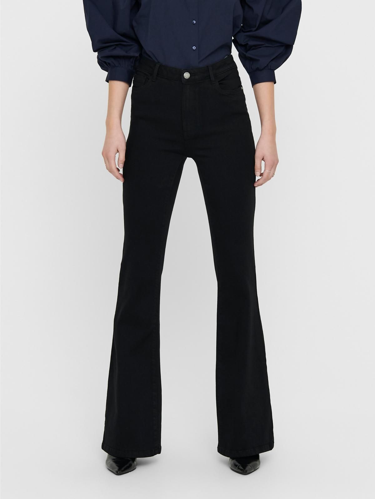 온리 블랙 하이웨이스트 플레어핏 데님 팬츠 15203866_2103 BLACK / BLACK DENIM - 상품 이미지