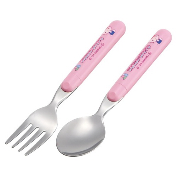 헬로키티 마슈구미 스푼포크세트 2P 14cm 스텐 캐릭터 식기 - 상품 이미지