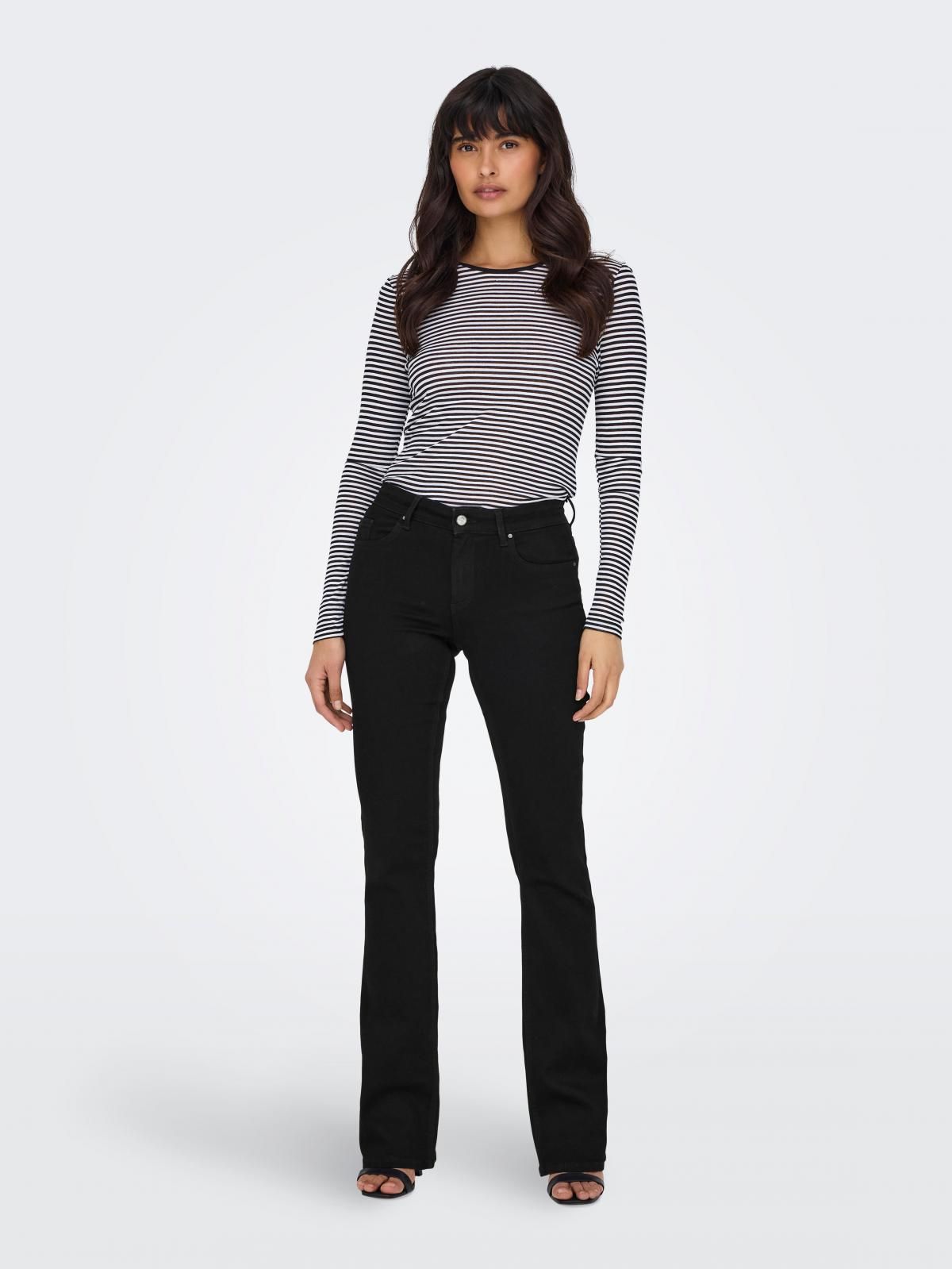 온리 블랙 미드웨이스트 플레어 데님 팬츠 15324908_2103 BLACK / BLACK DENIM - 상세 이미지 5