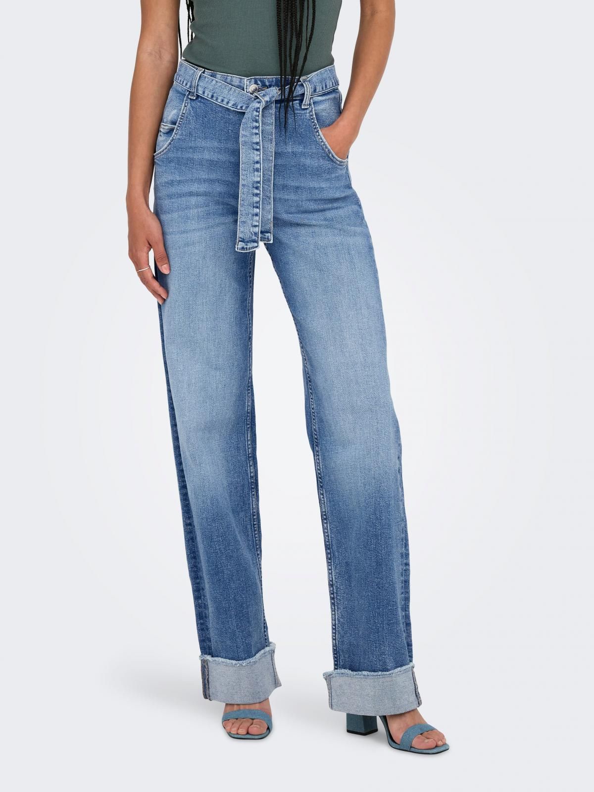 온리 하이웨이스트 연청 와이드핏 데님 팬츠 15357941_2116 BLUE / LIGHT BLUE DENIM - 상품 이미지