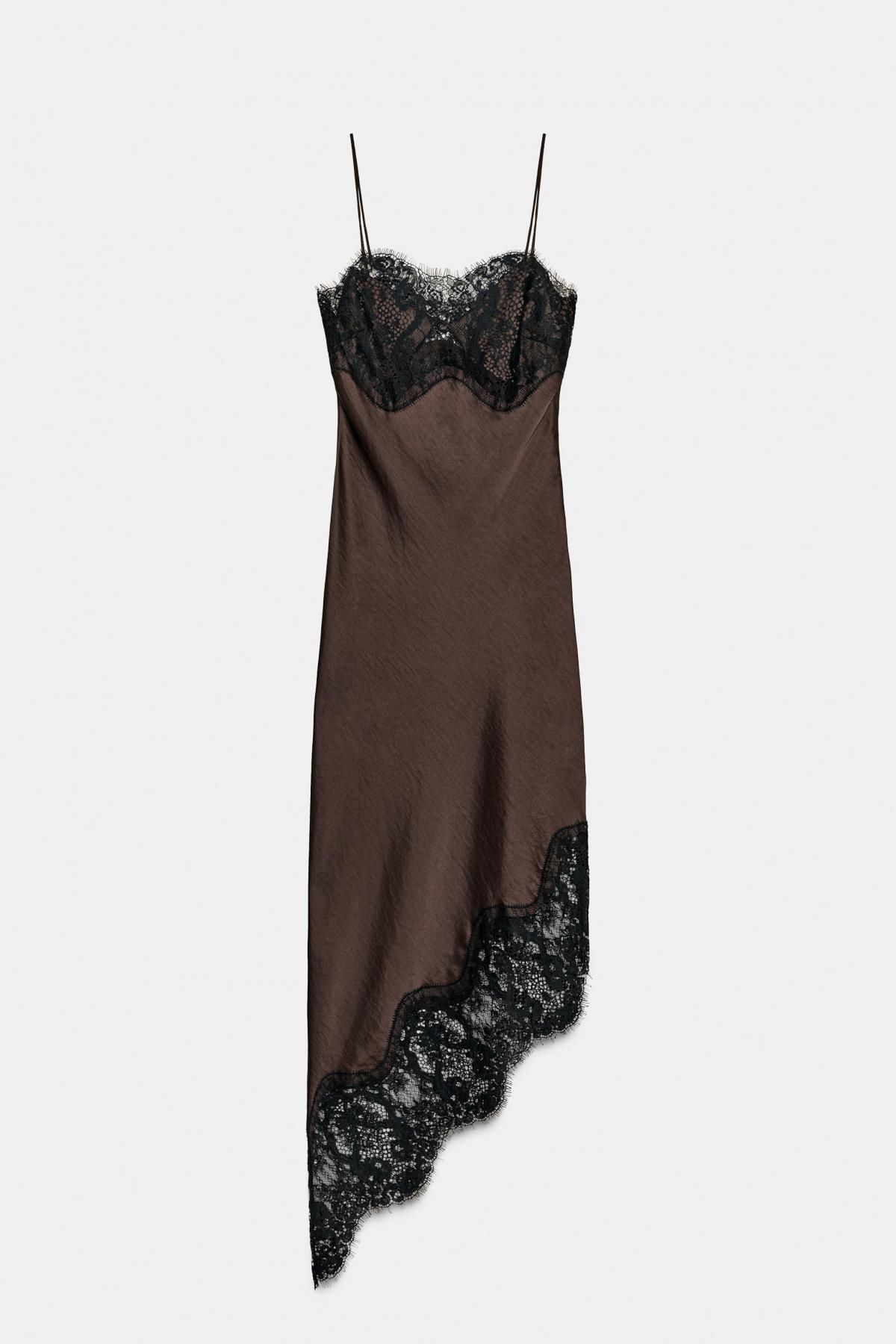 자라 트렌디 새틴 레이스 비대칭 원피스 4772/113 BLACK / BROWN - 상품 이미지