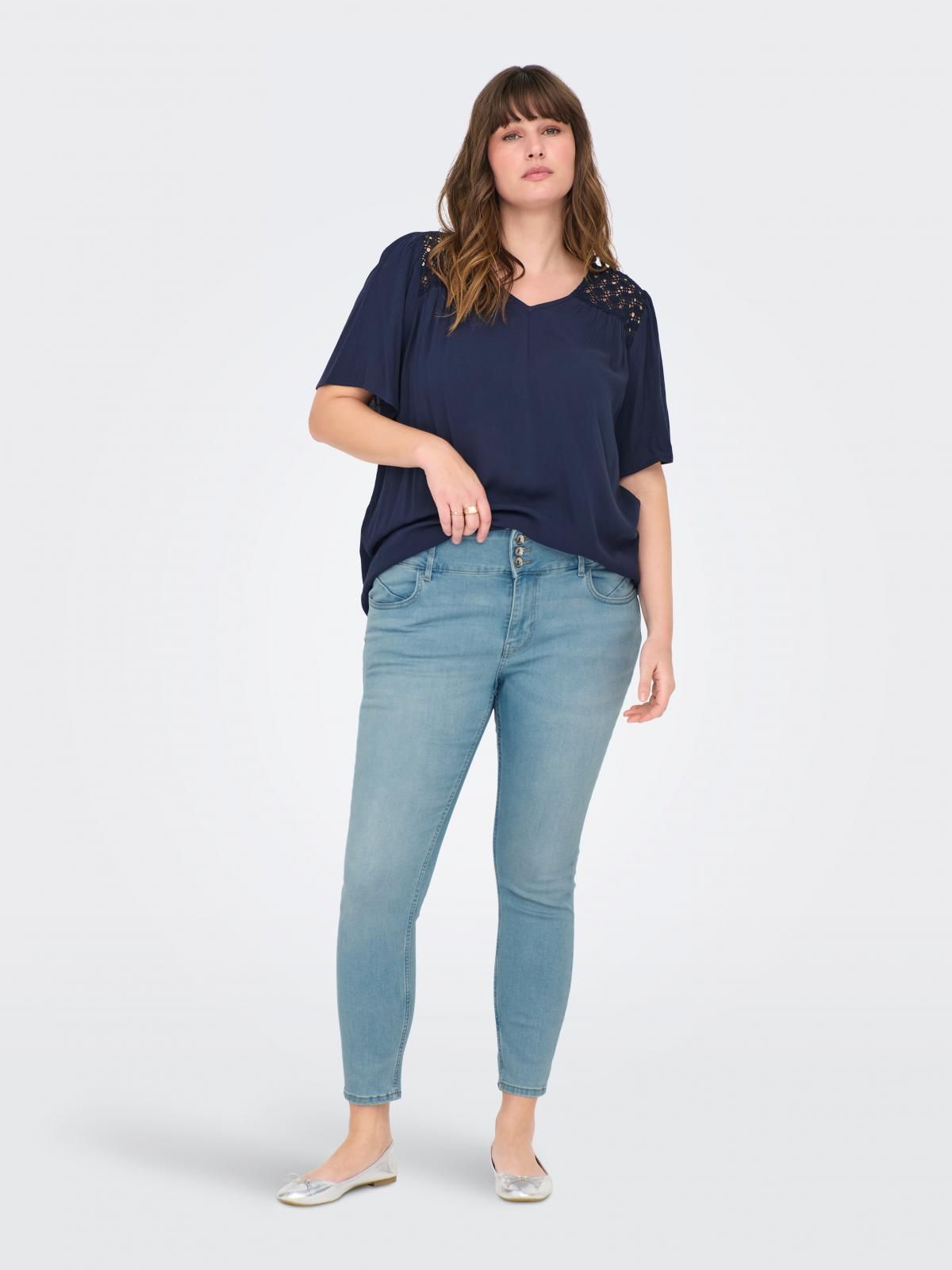 온리 플러스사이즈 하이웨이스트 스키니핏 진 15300960_2116 BLUE / LIGHT BLUE DENIM - 상세 이미지 5