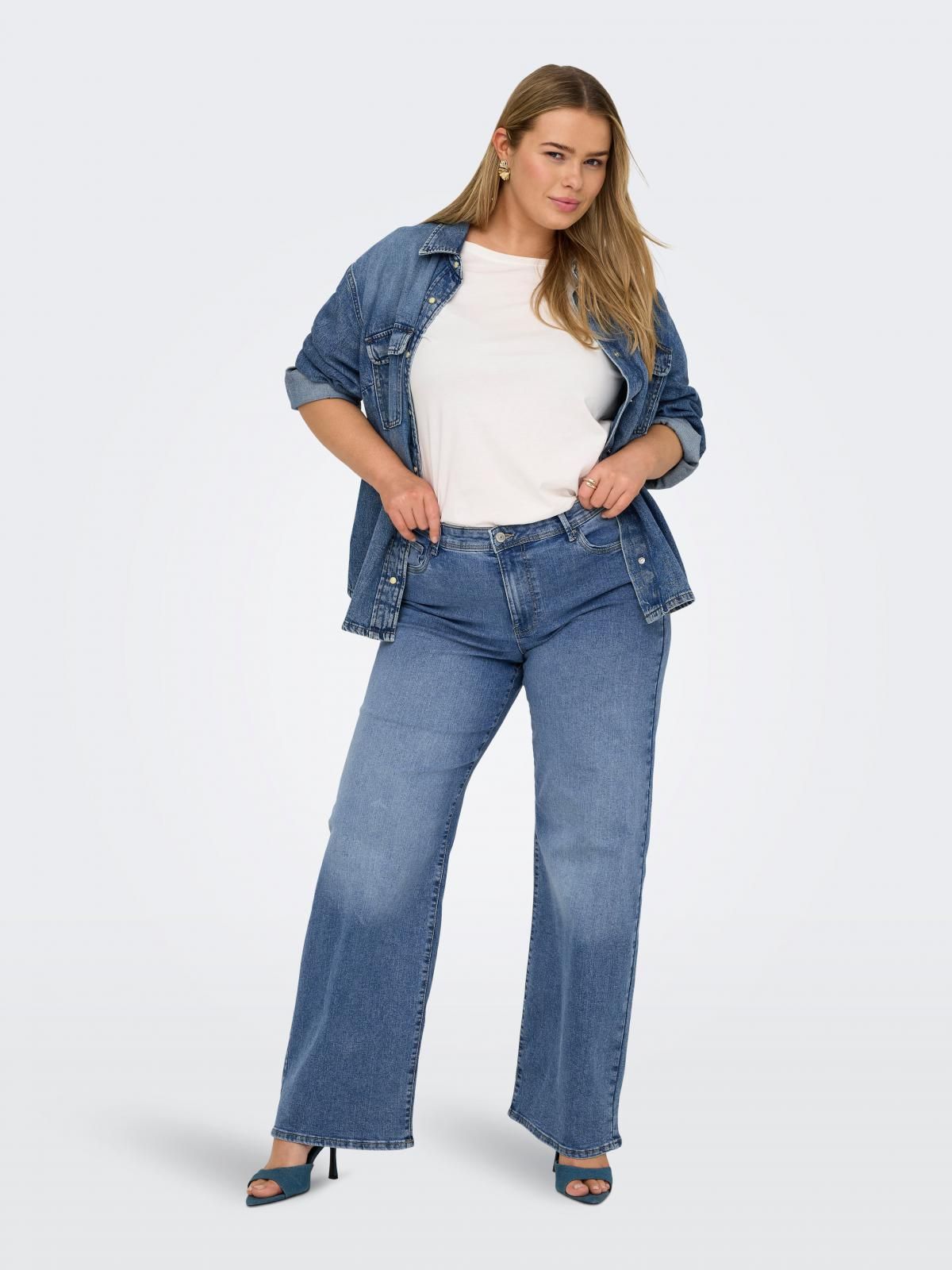온리 플러스사이즈 와이드핏 데님 팬츠 15356495_2116 BLUE / LIGHT BLUE DENIM - 상세 이미지 5