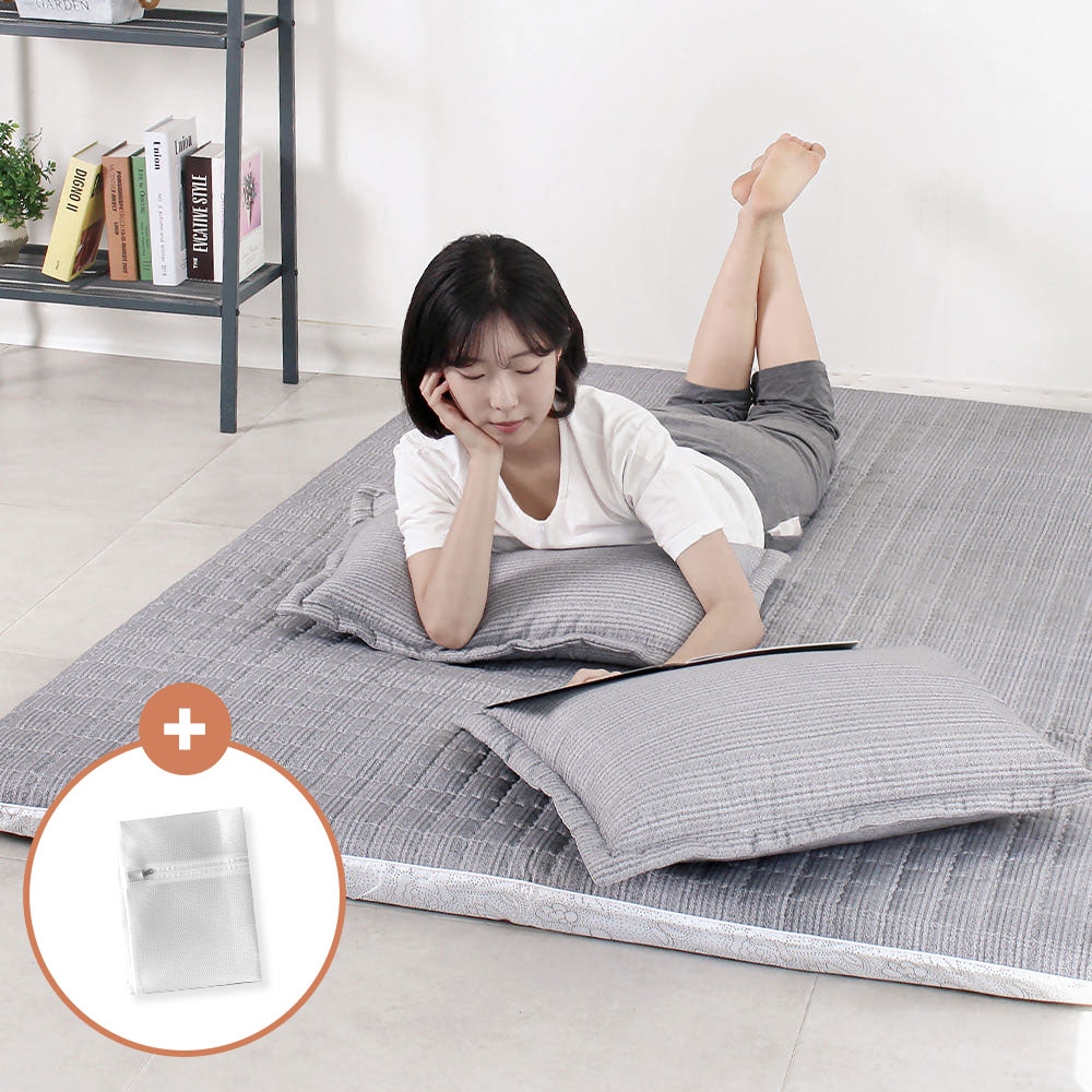 아르떼베딩 바닥에까는 미끄럼방지 누빔 요매트 (요커버+솜매트) 올인 그레이 2인용 5cm