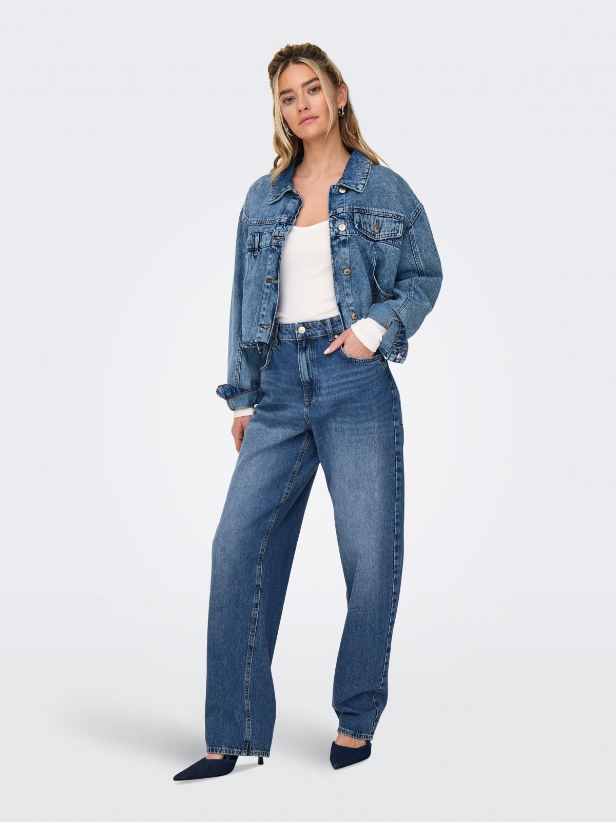 온리 미드웨이스트 배기핏 와이드 청바지 15355038_2115 BLUE / MEDIUM BLUE DENIM - 상세 이미지 5