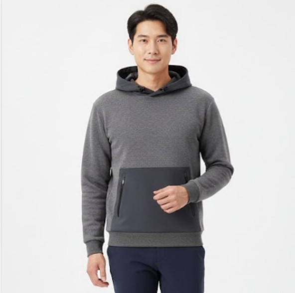 볼빅 남성 겨울 포켓 지퍼용 드롭 숄더핏 골프웨어 캐주얼 후디 티셔츠 - 상품 이미지