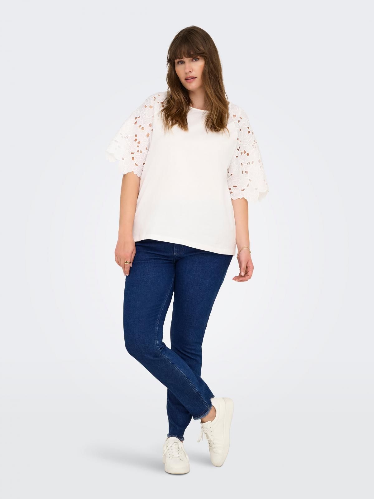 온리 플러스사이즈 미드웨이스트 스키니핏 진 15336737_2114 BLUE / DARK BLUE DENIM - 상세 이미지 5