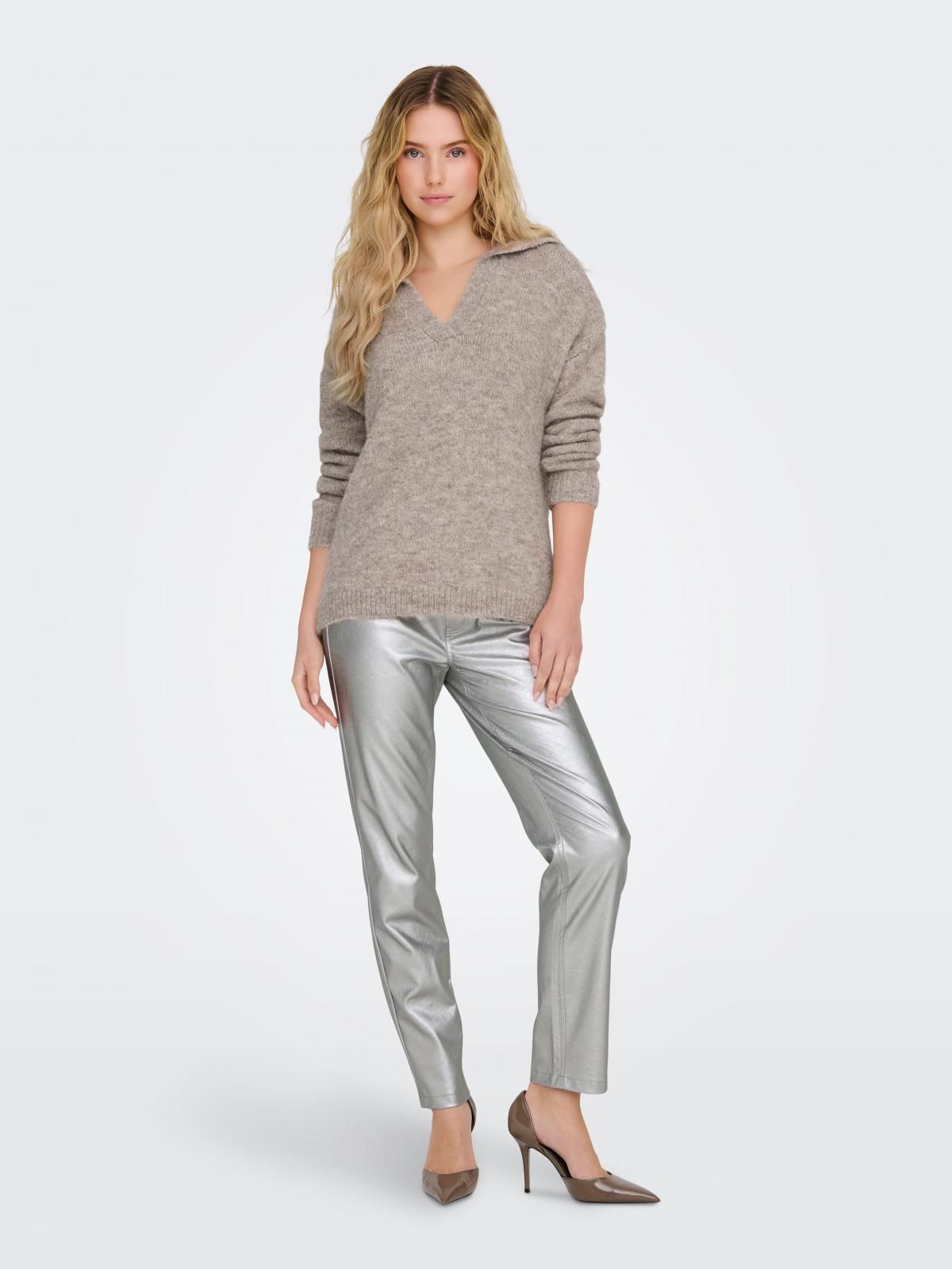 온리 메탈릭 스트레이트핏 페이크레더 팬츠 15325113_387 GREY / SILVER - 상세 이미지 5