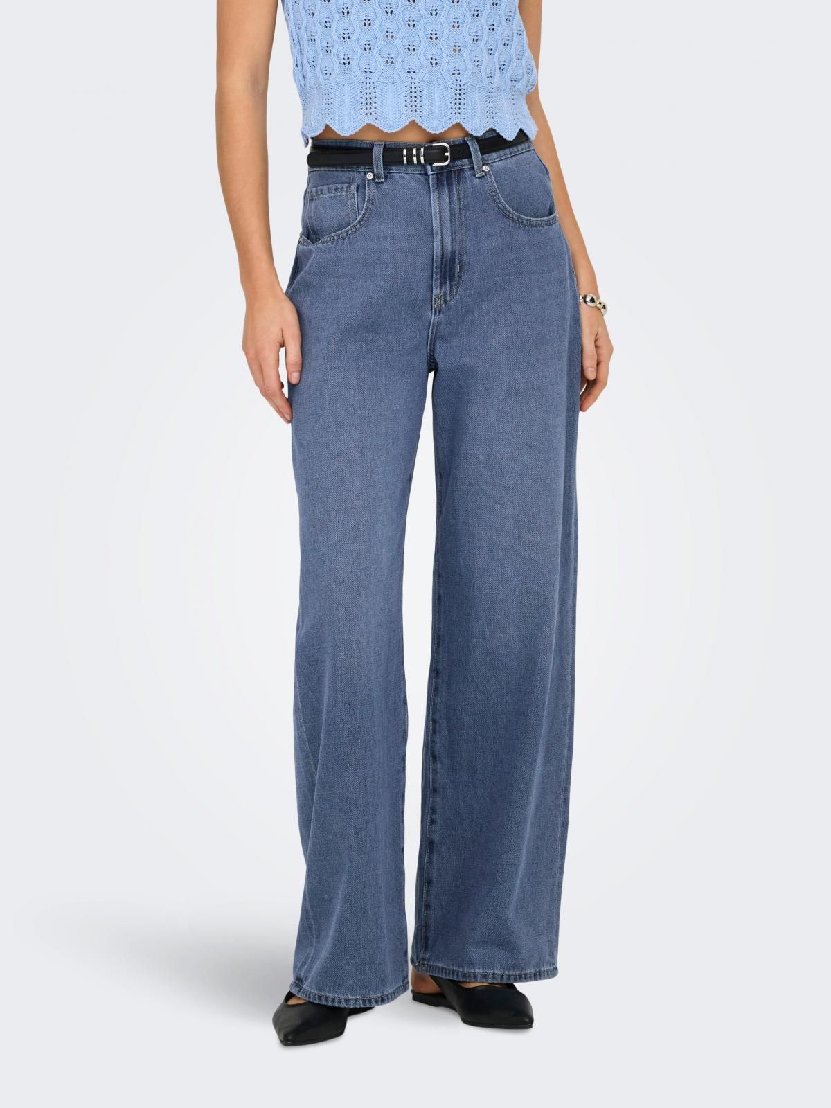 온리 데님 하이웨이스트 와이드핏 청바지 15357916_2115 BLUE / MEDIUM BLUE DENIM - 상품 이미지