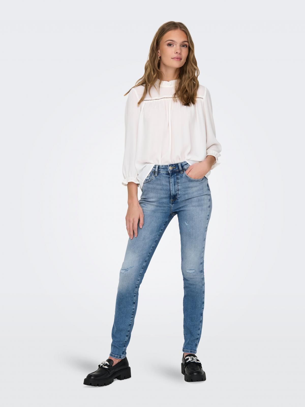온리 하이웨이스트 데님 스키니핏 청바지 15288957_7023 BLUE / LIGHT MEDIUM BLUE DENIM - 상세 이미지 5