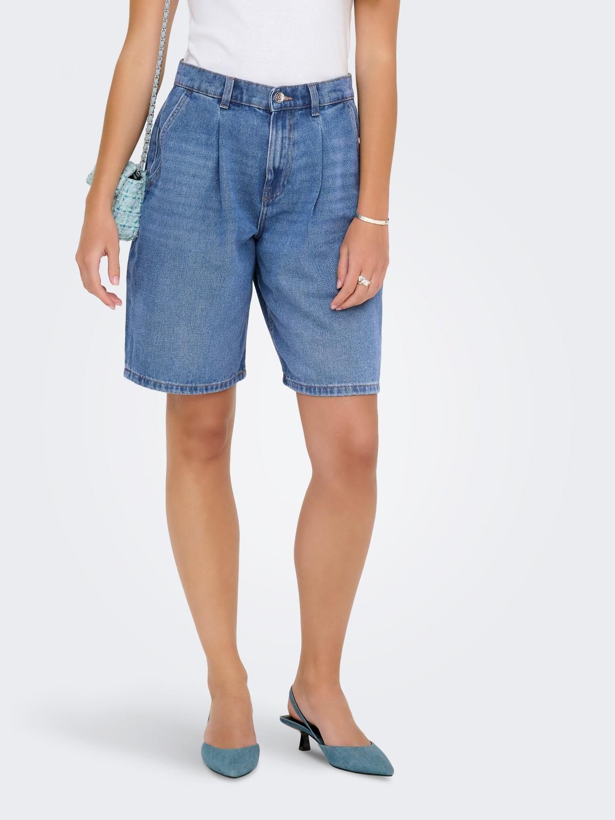 온리 와이드핏 데님 하프팬츠 캐주얼 베이직 15357994_2115 BLUE / MEDIUM BLUE DENIM - 메인 이미지