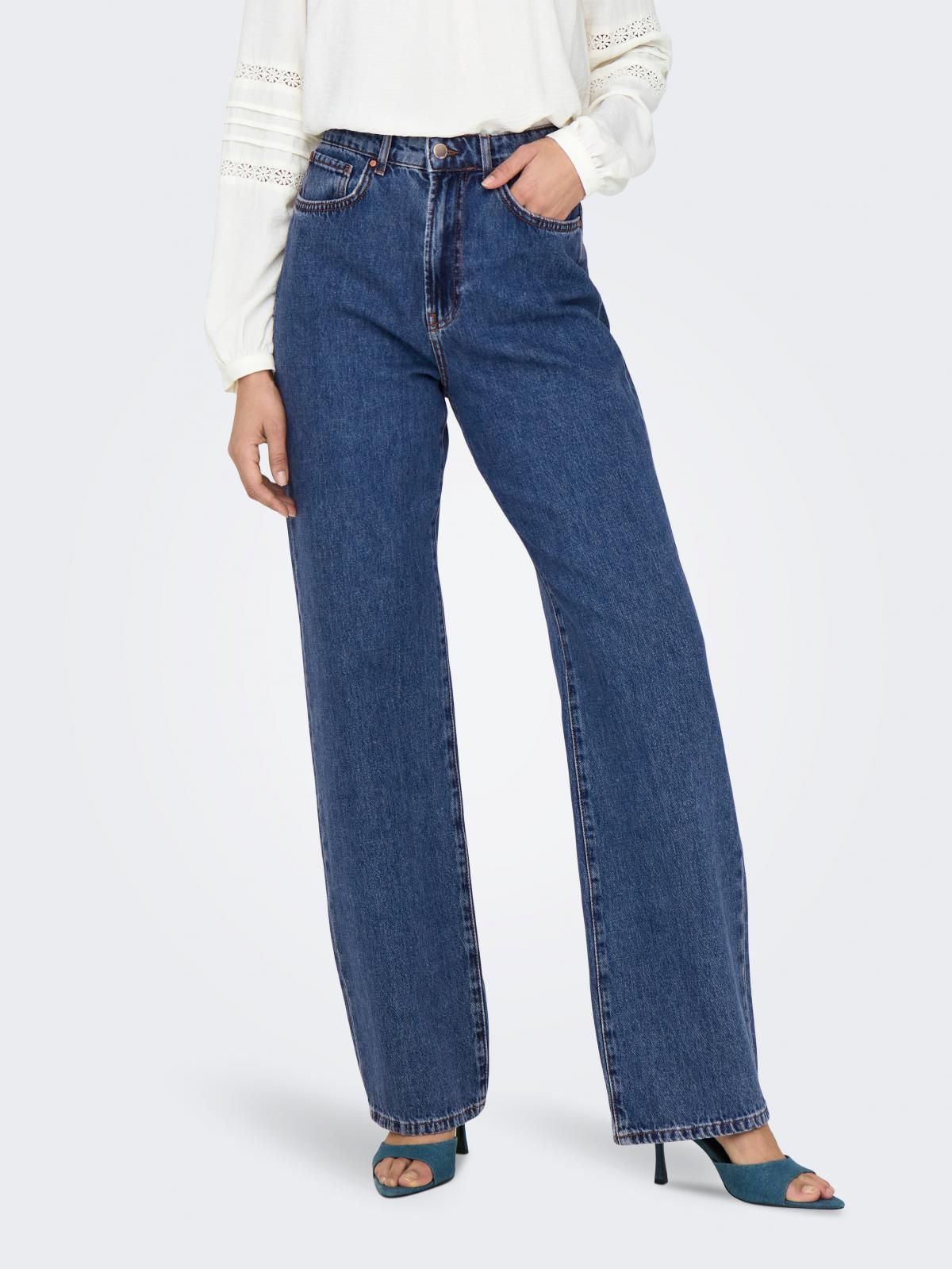 온리 하이웨이스트 스트레이트핏 데님 청바지 15319938_2115 BLUE / MEDIUM BLUE DENIM - 상품 이미지