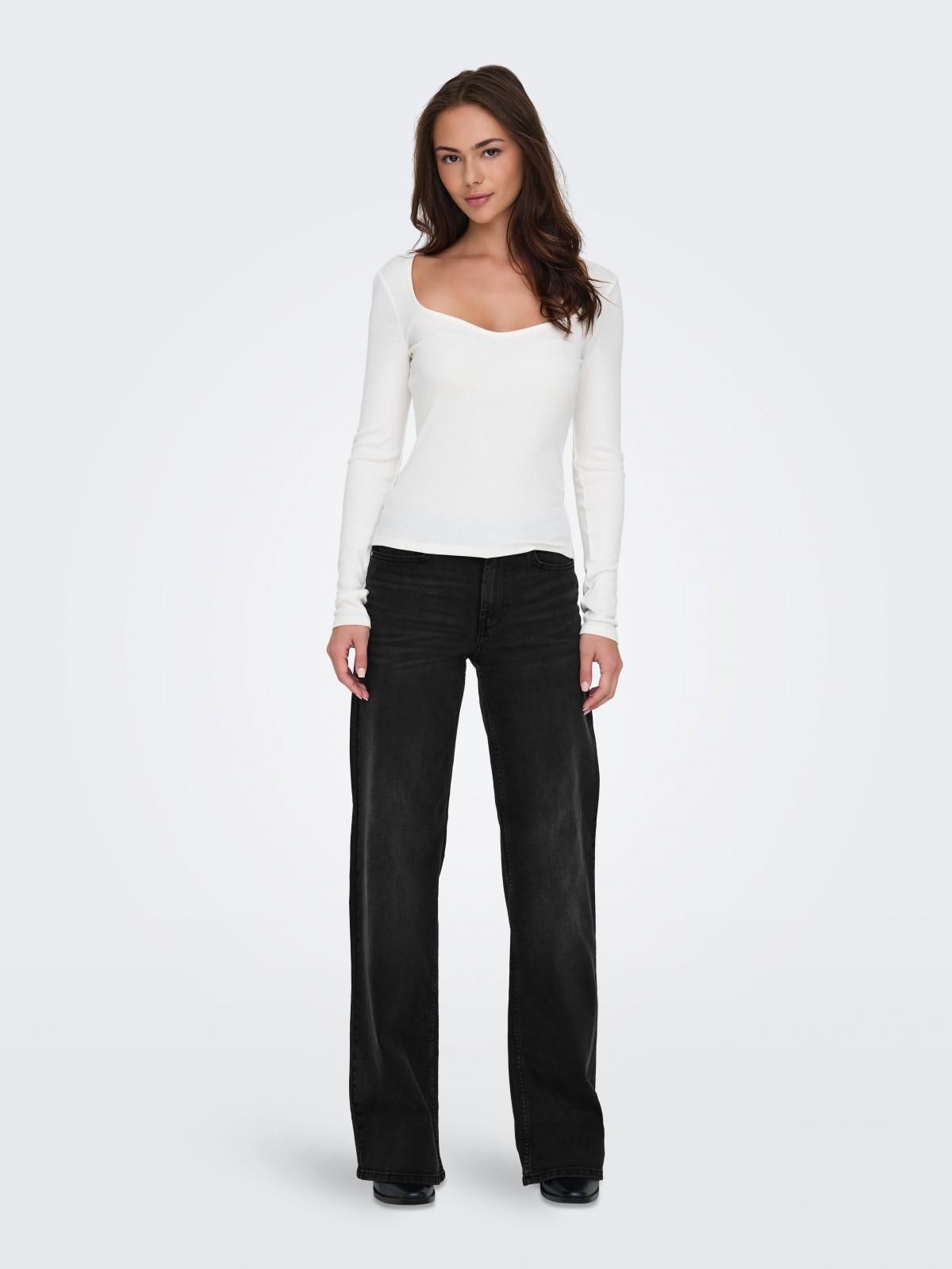 온리 와이드핏 데님 블랙 로우웨이스트 청바지 15345825_8183 BLACK / WASHED BLACK - 상세 이미지 5